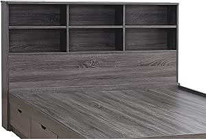 Benzara Full Bookcase Headboard with 6 Open Compartments, Gray