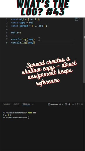 Object Copy vs Spread 🌀 in JavaScript | What’s the Log? 41