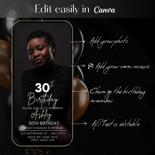 Custom Photo Digital Invitation, Digital Birthday Video Invitation, Party Invitation, Editable Invitation, Mobile Invitation, Text Evite - Etsy