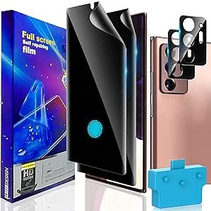 NC [2+2 Pack] Compatible With Samsung Galaxy Note 20 Ultra 5G 6.9 inch Privacy Screen Protector and Camera Lens Protector [Support Fingerprint Unlock] [with Alignment Tool] Flexible Black TPU Film