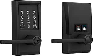Schlage FE789WBCEN622LAT Encode Century WiFi Latitude Lever Smart Keyless Entry Touchscreen Door Lock, Matte Black