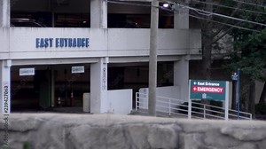 Hospital Emergency Room East Entrance Establishing Shot. Stock Video