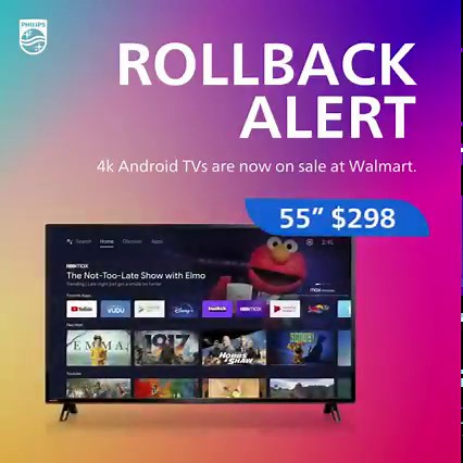 14K views | ROLLBACK ALERT  Our 55” and 65” 4k Android TVs are now on sale at Walmart. Grab yours before this sale ends: https://www.walmart.com/browse/electronics/smart-tvs/philips/3944_1060825_1229815_1229817?cat_id=3944_1060825_1229815_1229817&facet=brand%3APhilips%7C%7Cspecial_offers%3ARollback%7C%7Ccondition%3ANew | Philips TV | Facebook