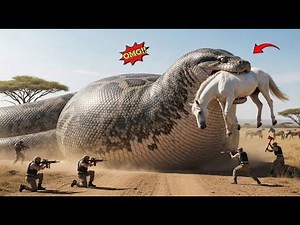 Heroic Rescue Team save a courageous white horse from the terrifying attack of a giant python