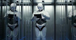 White Glowing Android Robot Walking In Stock Footage SBV-330421534 - Storyblocks