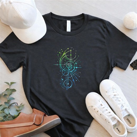 Sacred Geometry Gradient T-shirt, Minimalist Abstract Line Art Tee - Etsy