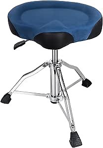 AKLOT Saddle Drum Throne, Hydraulic Drum Throne, Heavy Duty Drum Seat, Height Adjustable Suede Drum Chair, Motorcycle Style Drum Stool for Adults Drummers Dark Blue