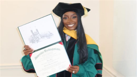 Simone Biles makes feelings known after receiving a doctorate degree and giving a commencement speech at Washington University