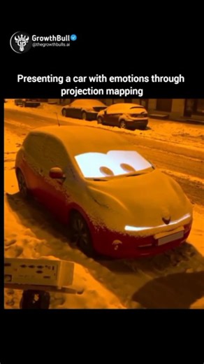 GrowthBull | Business Insights on Instagram: "This video is an example of a modern projection mapping art experiment, where a parked car is brought to life using a projector and software to display visuals like eyes, grids, and moving lights. These visuals are not real features of the car, but an external visual technique in which the car’s shape is digitally mapped so that animations fit perfectly onto its surface. This technology is being used most widely in regions such as Europe, Japan, Sout