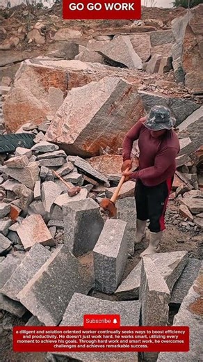 Manual Granite Block Shaping Method Using Steel Wedge and High-Impact Hammer Strikes