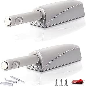 Push to Open Door Latch Cabinet Hardware 2 Pack Magnetic Push Latches & Lock for Hidden Door Heavy Duty Magnet Push Release Drawer Pull Tip on Closet Close Touch Strong Pop Out, Gray