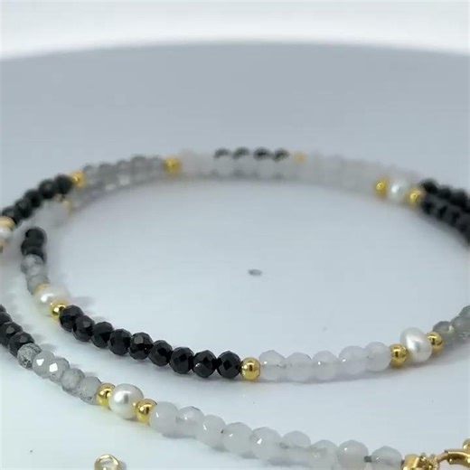 Perlenkette 47cm Süßwasserperlen Natur Spinell Achat Mondsteine