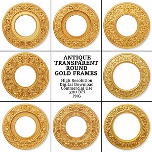 8 Antique Gold Round Frames PNG, Ornate Floral Circle Clipart, Victorian Gold Borders, Digital Wedding Frames, Commercial Use - Etsy