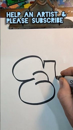 drawing letter E, easy graffiti bubble style