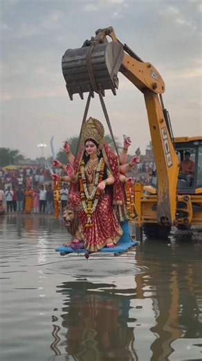 माँ दुर्गा की विदाई, फिर जल्दी आना माँ#जयमातादीविवरणः माँ दुर्गा की भावुक विदाई का यह सुंदर दृश्य दे