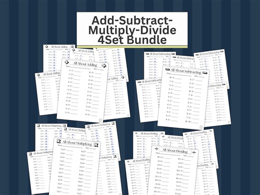 Add, Subtract, Multiply & Divide Practice Problems Worksheets | 4 Set Bundle | Answer Keys | Beginner | PDF - Etsy Australia