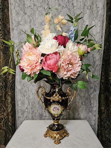Luxury Silk Flower Arrangement in Dark Blue and Gold Ceramic Urn - Etsy