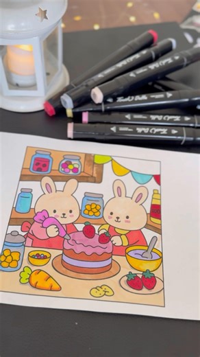 Let’s color with me cute bunnies 🤗🐰🧁🎂 #adorable #cute #cuteanimals #cutesy #markers #coloring
