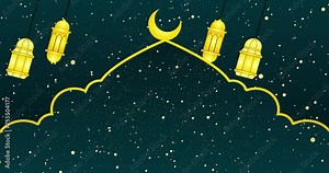 4K Ramadan Background with Islamic moon and lantern. Ramadan Kareem festival BG on a green color background. Ramadan Background for scenes, Ramadan Kareem, Eid Al-Fitr, Greeting, and Eid Al-Adha.