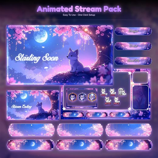 Sakura Dream Wolf Overlay Animated Stream Package: Twitch, Youtube, Kick | Wolf Overlays - Etsy