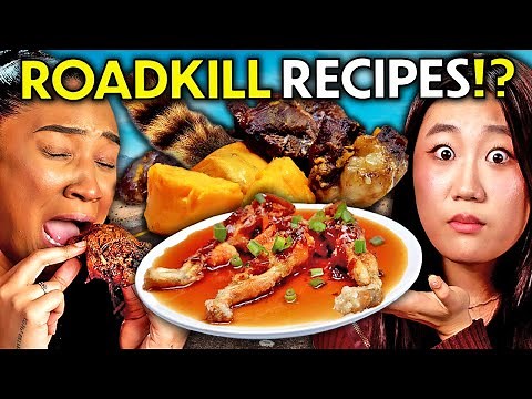 Trying Roadkill Recipes For The First Time! (Frogs Legs, Raccoon, Muskrat) | People vs Food