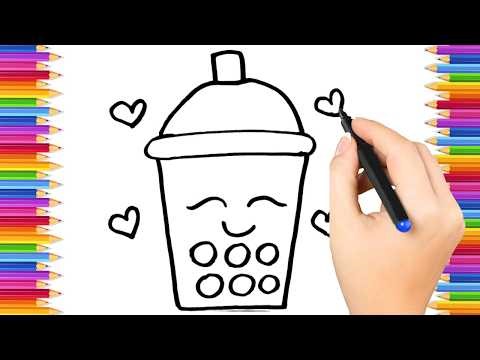 How To Draw cute boba tea Drawing, Painting & Coloring For Kids and Toddlers_ Child Art 🐋🌈🎨