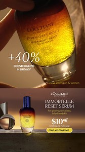 [GLOWING, HYDRATED, REVITALIZED SKIN] Unlock a stronger glow with the Immortelle Reset Serum — 40% more glow and 31% more hydrated skin in just 28 days. This lightweight, fast-absorbing serum boosts your skin’s natural recovery process and shields against environmental stressors with a powerful blend of antioxidants. The result? A complexion that’s glowing, hydrated, and revitalized. 🌟 Enjoy $10 off your first online purchase with code WELCOME10OFF. Shop now: https://sg.loccitane.com/immortelle