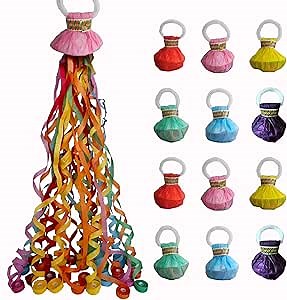 12Pack Hand throw Streamer Poppers 6 Color Mix No Mess Confetti Poppers，Party Poppers No Mess Streamers Easy to Clean Ideal for Celebrations Birthday and Festival