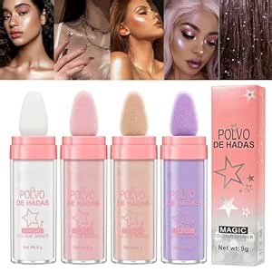 URQT 4 Color Polvo De Hadas Fairy Dust Highlight Patting - Full Body Contouring and Clavicle Pearlescent Patting Powder for Face and Eye, Christmas Sparkling Body Glitter (4 Pack)