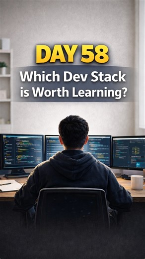 Rishabh | Coding | Dsa | Discipline on Instagram: "Day 58 Which dev stack is actually worth learning in 2026? Let me save you years of confusion Truth bomb There is NO “best” stack. There is only the right stack for YOUR goal. Most devs fail because they choose stacks emotionally. Companies hire based on use-cases, not hype. Read this slowly 👇 1️⃣ Frontend React + TypeScript Pros: • Industry standard • Huge job demand • Works with any backend Cons: • High competition • Needs strong JS basics 👉