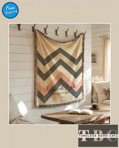 Personalized Wedding Throw Blanket with Zigzag Chevron Design