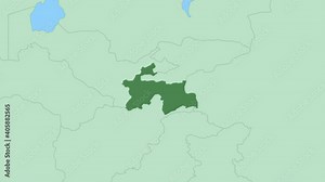 Map of Tajikistan with pin of country capital. Tajikistan Map with neighboring countries in green color. Stock Video