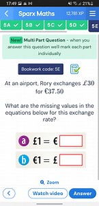 17:49M凶\}Sparx Maths12,781 XPNew! Multi Part Question - w... | Filo