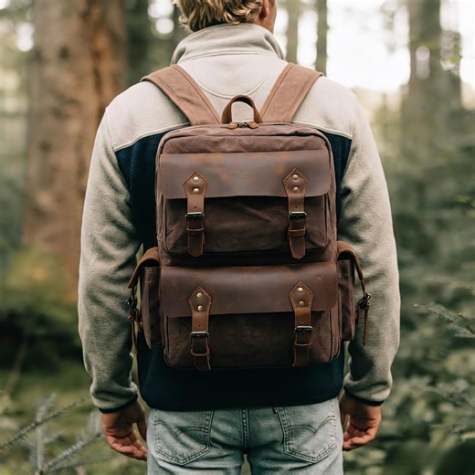 Handcrafted Waxed Canvas Leather Backpack: Personalized Laptop Trekking Bag - Etsy