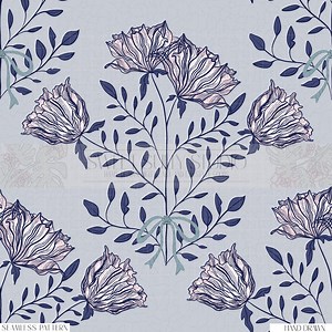 Coral Garden Seamless Floral Pattern | Coral Navy Wildflower Botanical Print | Coastal Boho Fabric Design - Etsy