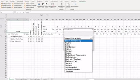 Vacation Planner for Employees 2026   2027 | Excel Template | Macros | Absence Calendar for Employees | Sick Leave Vacation | German - Etsy