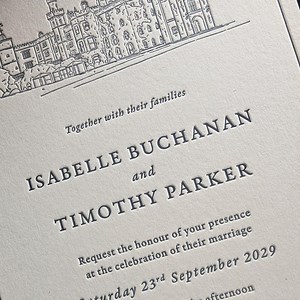 Letterpress Wedding Invitations. Traditional Debossed Wedding Invite With Custom Venue Sketch. Luxury Wedding Stationery With Venue Drawing. - Etsy