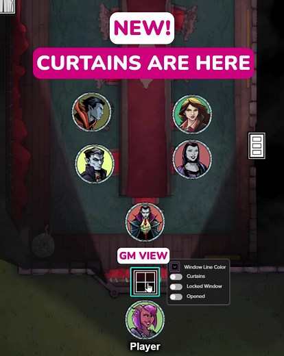 4.6K views · 41 reactions | In case you missed it: Curtains for Dynamic Lighting are here! 犯 Now, your vampires can get some fresh air during daylight hours. (We do not take responsibility for player shenanigans.) | Roll20 | Facebook