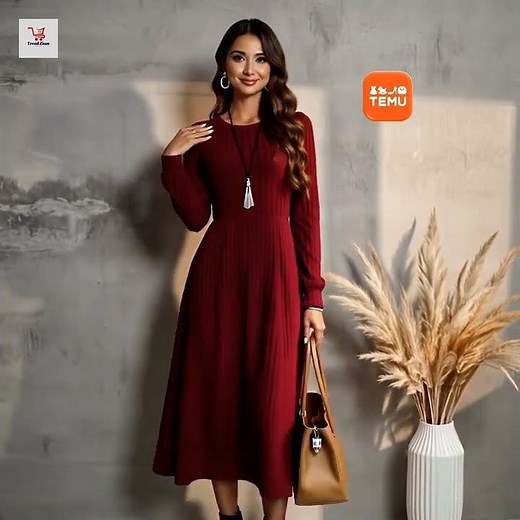 Elegant Burgundy A-Line Long Dress – Perfect Fall/Winter Party & Office Wear