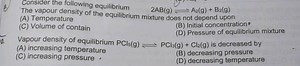 Vapour density of equilibrium PCl5​( g)... | Filo