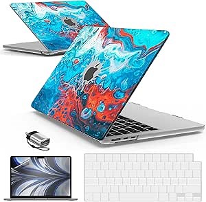 IBENZER Compatible with 2025 2024 2023 2022 MacBook Air 13 inch Case M4 A3240 M3 A3113 M2 A2681, Hardshell Case & KeyboardCover & ScreenFilm & Type-C for Mac Air 13.6, Blue Bubble, AT13-KK-BLBB+2TC