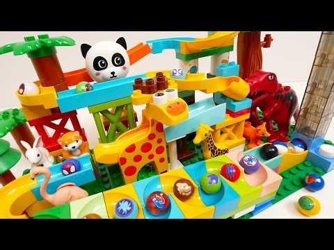 Satisfying Building Block coaster ☆ Marble Run Panda seesaw and giraffe slope course