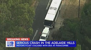 #BREAKING: Police are at the scene of a serious crash involving a bus and motorcyclist in the Adelaide Hills. #9News | Nightly at 6.00pm | 9 News Adelaide