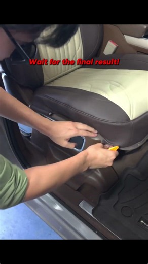 EKR custom coffee-colored and beige seat cover installation for the RAM 1500.