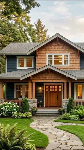 Stunning Navy Blue Craftsman House Tour: Exterior Design & Garden Landscaping Ideas