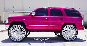 Candy Magenta Pink Chevy Tahoe on Brushed 34" Asanti Wheels