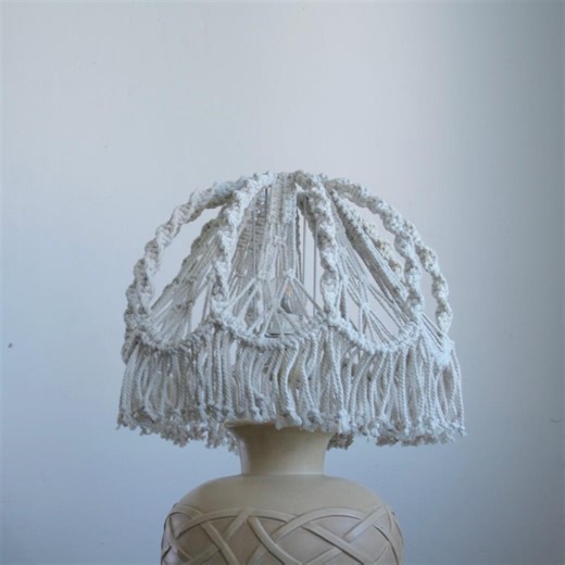 Macrame Lamp Shade, Handmade Cotton Cord Lampshade, Boho Pendant Light Cover, Woven Hanging Lamp, Rustic Home Decor, Fiber Art