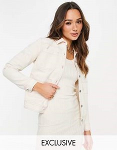 People Tree - Camicia giacca in twill di cotone beige con cuciture rosa a contrasto in coordinato | ASOS