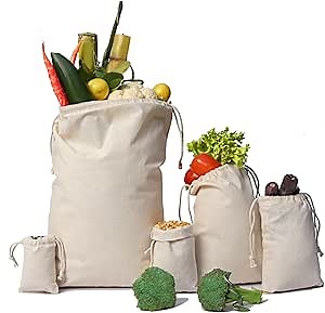 Cotton Muslin Bags, 100% Organic Cotton with Double Drawstring. Premium Quality Reusable Eco-Friendly Natural Muslin Bags. (10, 4 x 6 Inches)