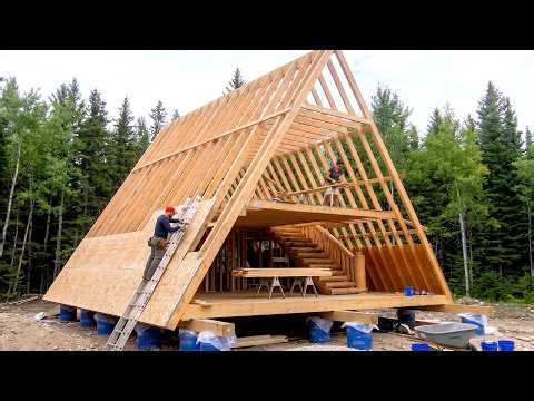 Couple Builds a Dream A-Frame Cabin in the Forest | Start to Finish ‪@ProjectswithChristineJesse‬